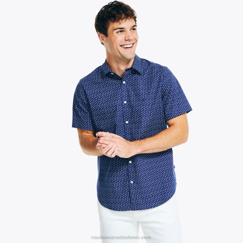 Wrinkle-Resistant Printed Wear To Work Short-Sleeve Shirt Nautica Men Blue Depths R260HV614