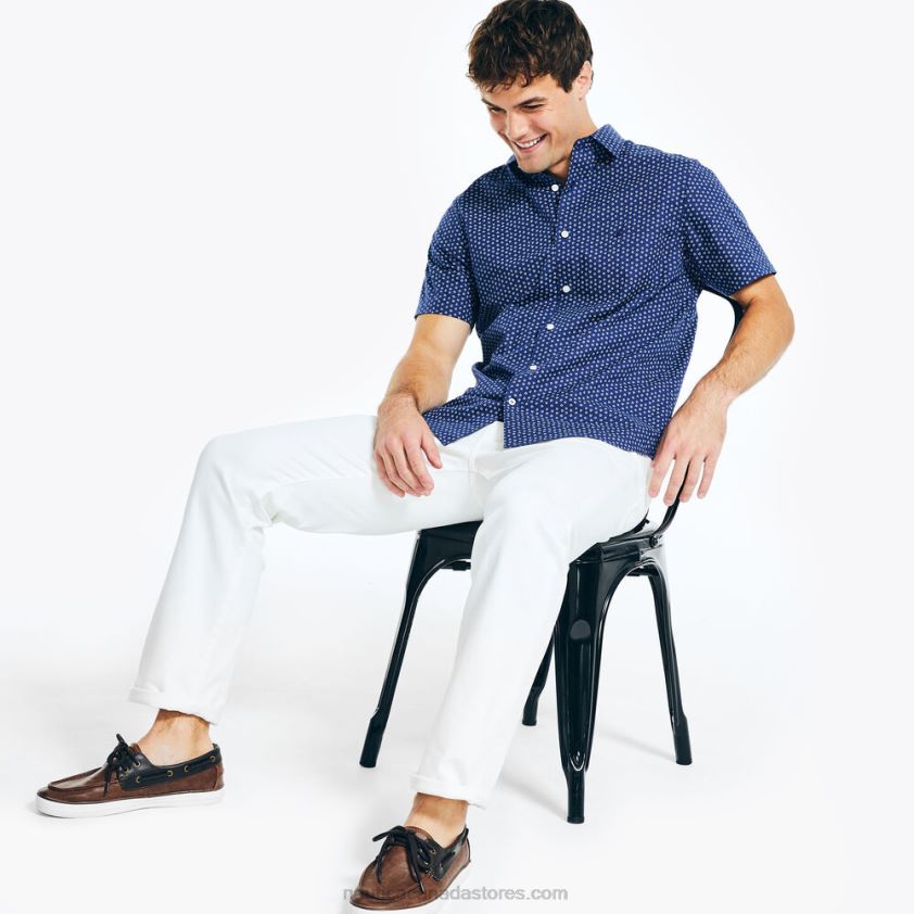 Wrinkle-Resistant Printed Wear To Work Short-Sleeve Shirt Nautica Men Blue Depths R260HV614