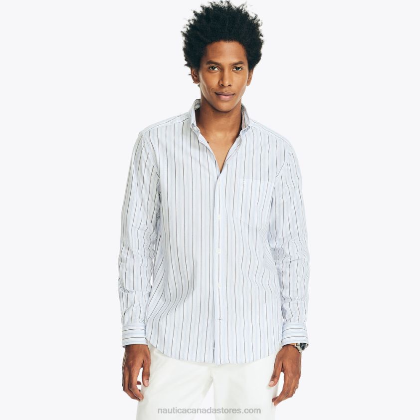 Wrinkle-Resistant Striped Wear To Work Shirt Nautica Men Light Tide Water Wash R260HV402
