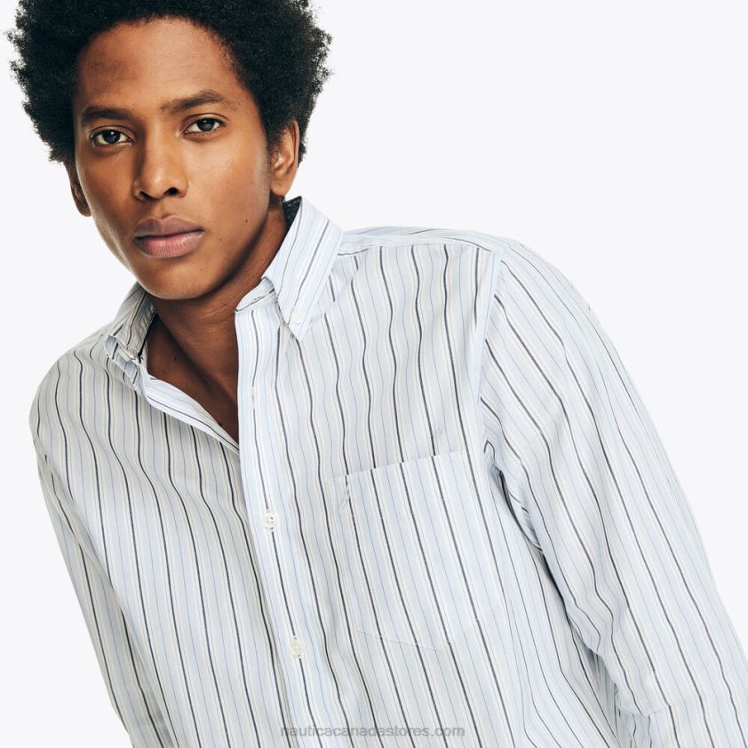 Wrinkle-Resistant Striped Wear To Work Shirt Nautica Men Light Tide Water Wash R260HV402