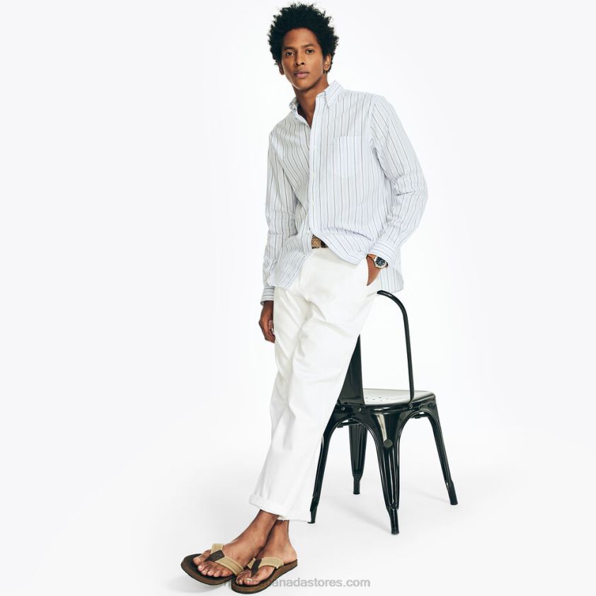 Wrinkle-Resistant Striped Wear To Work Shirt Nautica Men Light Tide Water Wash R260HV402