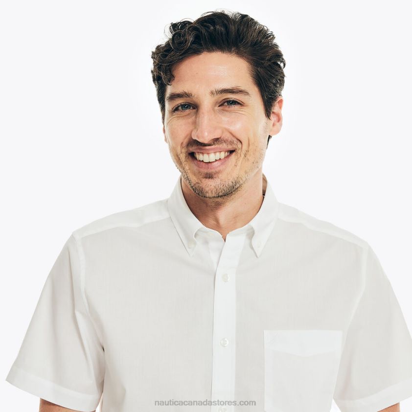 Wrinkle-Resistant Wear To Work Short-Sleeve Shirt Nautica Men Bright White R260HV519