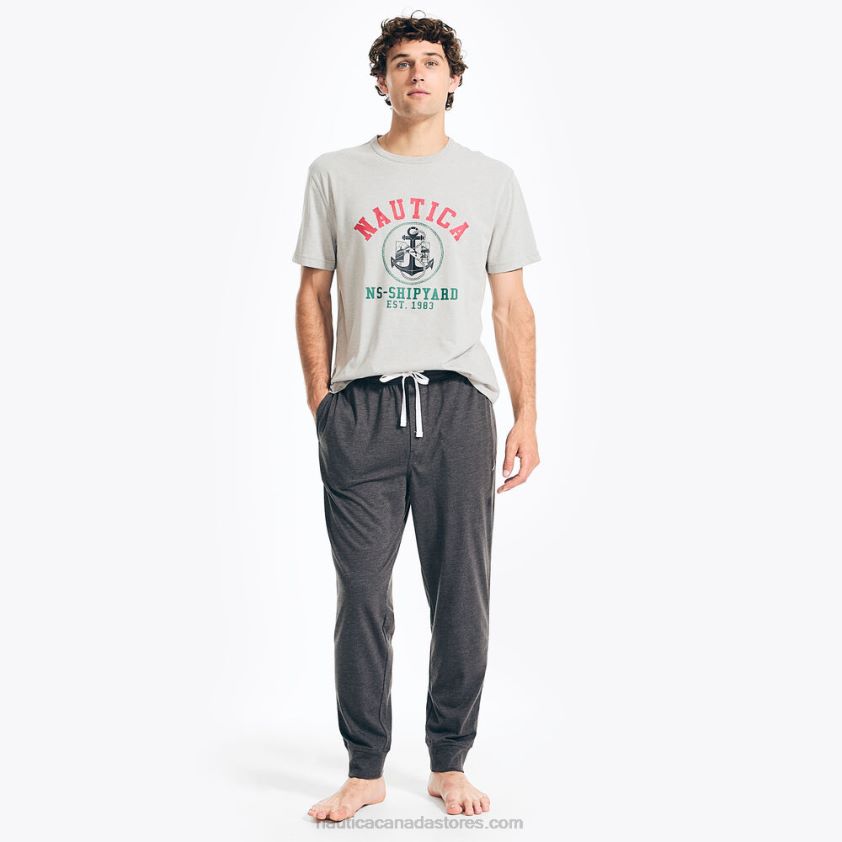 Logo Graphic T-Shirt Pajama Pant Set Nautica Men Grey Heather R260HV466