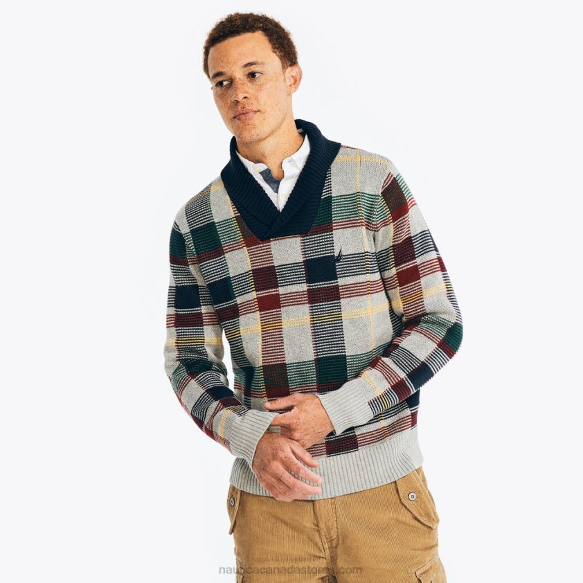 Shawl-Neck Plaid Sweater Nautica Men Navy R260HV246