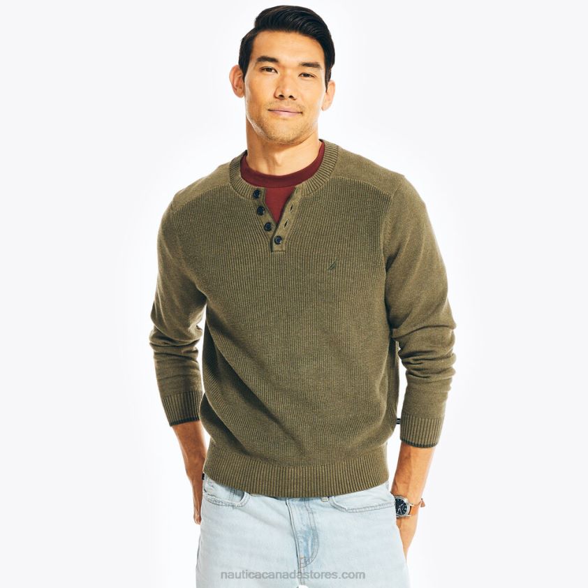 Sustainably Crafted Long-Sleeve Henley Sweater Nautica Men Dark Hunter R260HV544