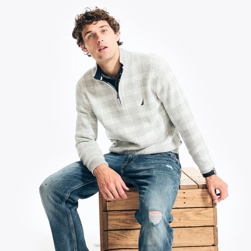 Sustainably Crafted Quarter-Zip Plaid Sweater Nautica Men Grey Heather R260HV169