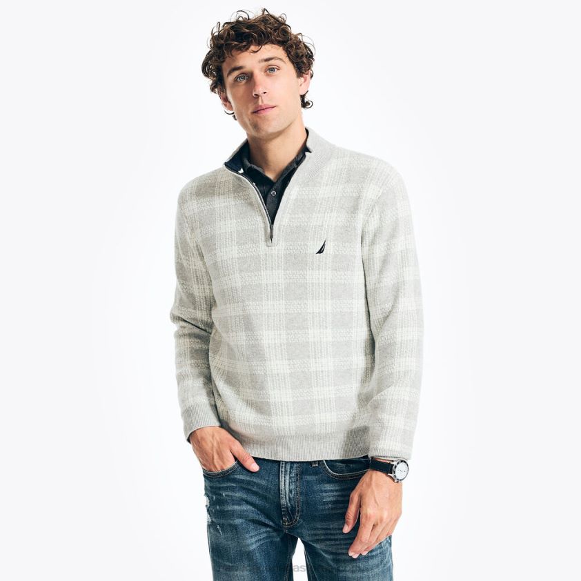 Sustainably Crafted Quarter-Zip Plaid Sweater Nautica Men Grey Heather R260HV169