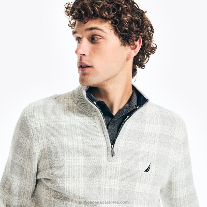Sustainably Crafted Quarter-Zip Plaid Sweater Nautica Men Grey Heather R260HV169