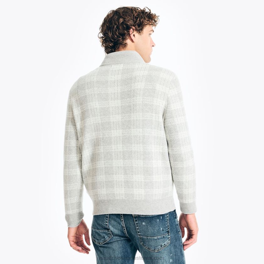 Sustainably Crafted Quarter-Zip Plaid Sweater Nautica Men Grey Heather R260HV169