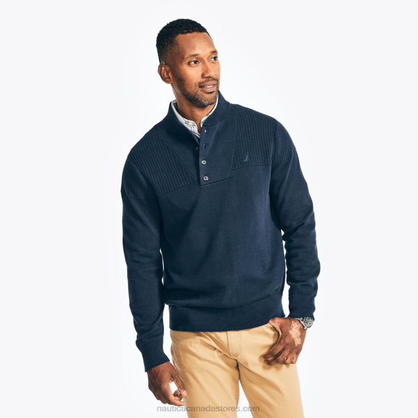 Textured Henley Nautica Men Stellar Blue Heather R260HV619