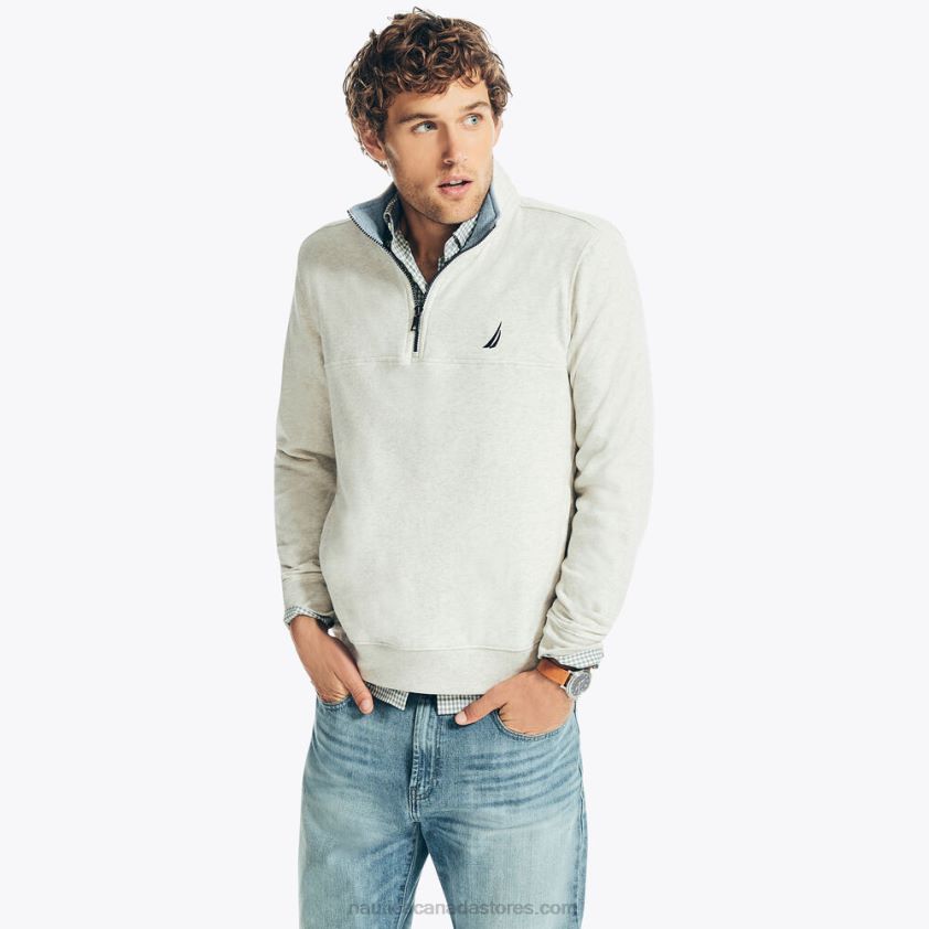 Quarter-Zip Fleece Sweatshirt Nautica Men Oatmeal Heather R260HV449