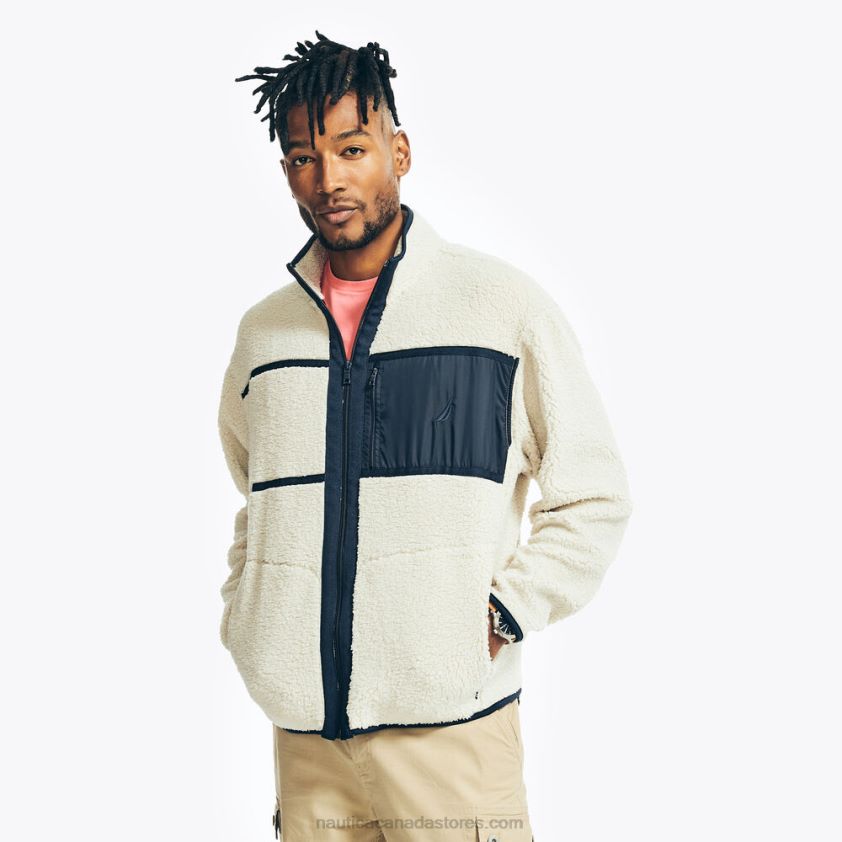 Sustainably Crafted Faux Shearling Full-Zip Sweatshirt Nautica Men Nautica Stone R260HV198