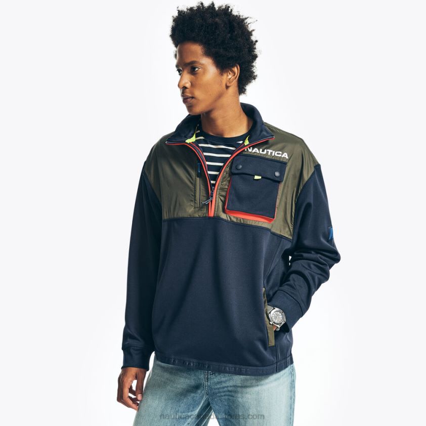 Sustainably Crafted Mixed Media Half-Zip Sweatshirt Nautica Men Navy R260HV485