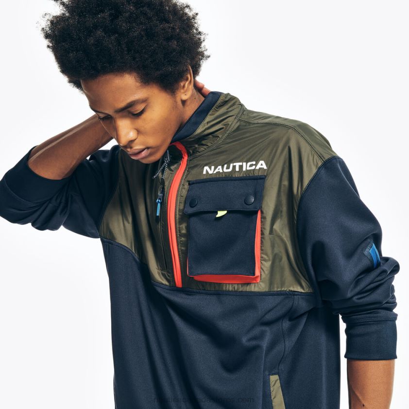 Sustainably Crafted Mixed Media Half-Zip Sweatshirt Nautica Men Navy R260HV485
