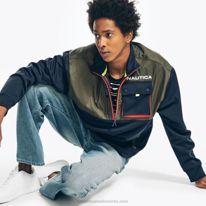 Sustainably Crafted Mixed Media Half-Zip Sweatshirt Nautica Men Navy R260HV485