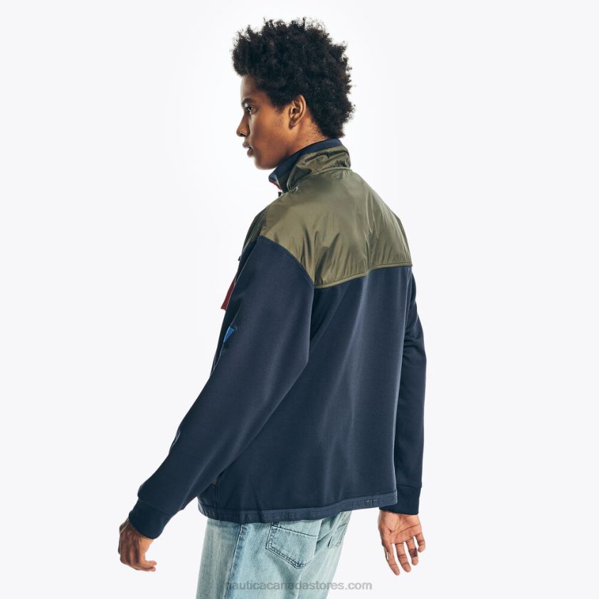 Sustainably Crafted Mixed Media Half-Zip Sweatshirt Nautica Men Navy R260HV485