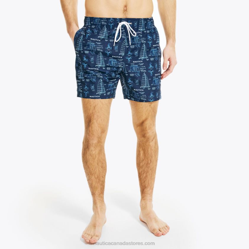 8" Big & Tall Sustainably Crafted Boat Print Swim Nautica Men Navy R260HV376