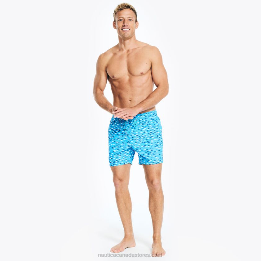 Sustainably Crafted 6" Fish Print Swim Nautica Men Azure Blue R260HV327