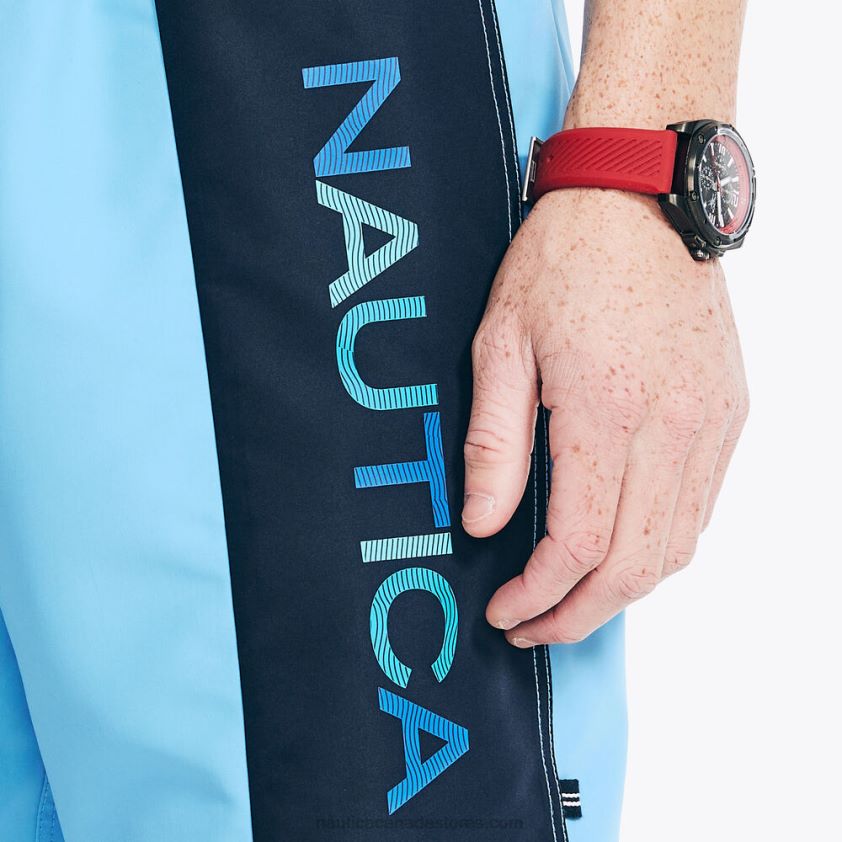 Sustainably Crafted 8\" Colorblock Printed Quick-Dry Swim Nautica Men Azure Blue R260HV372