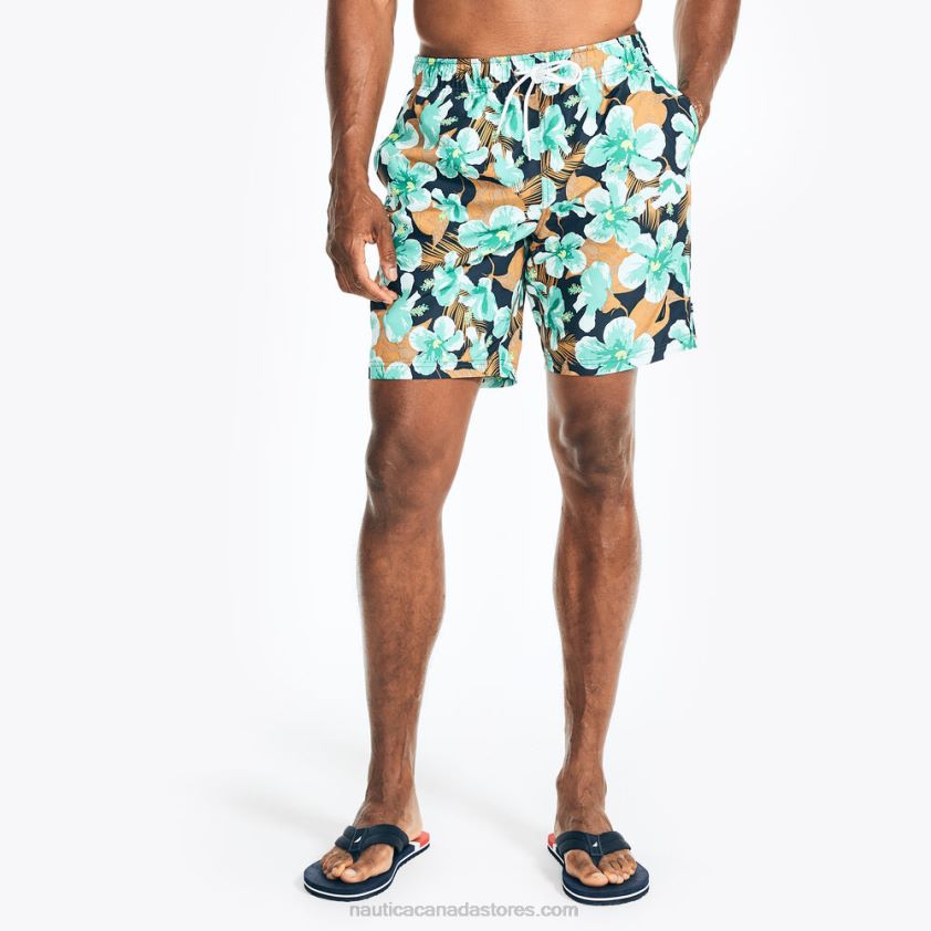 Sustainably Crafted 8" Hibiscus Print Swim Nautica Men Light Olive R260HV249