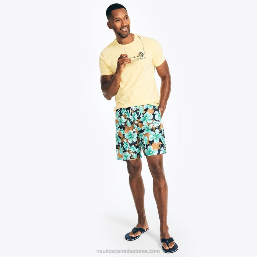 Sustainably Crafted 8\" Hibiscus Print Swim Nautica Men Light Olive R260HV249