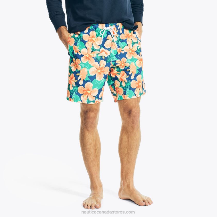 Sustainably Crafted 8" Hibiscus Print Swim Nautica Men True Navy R260HV632