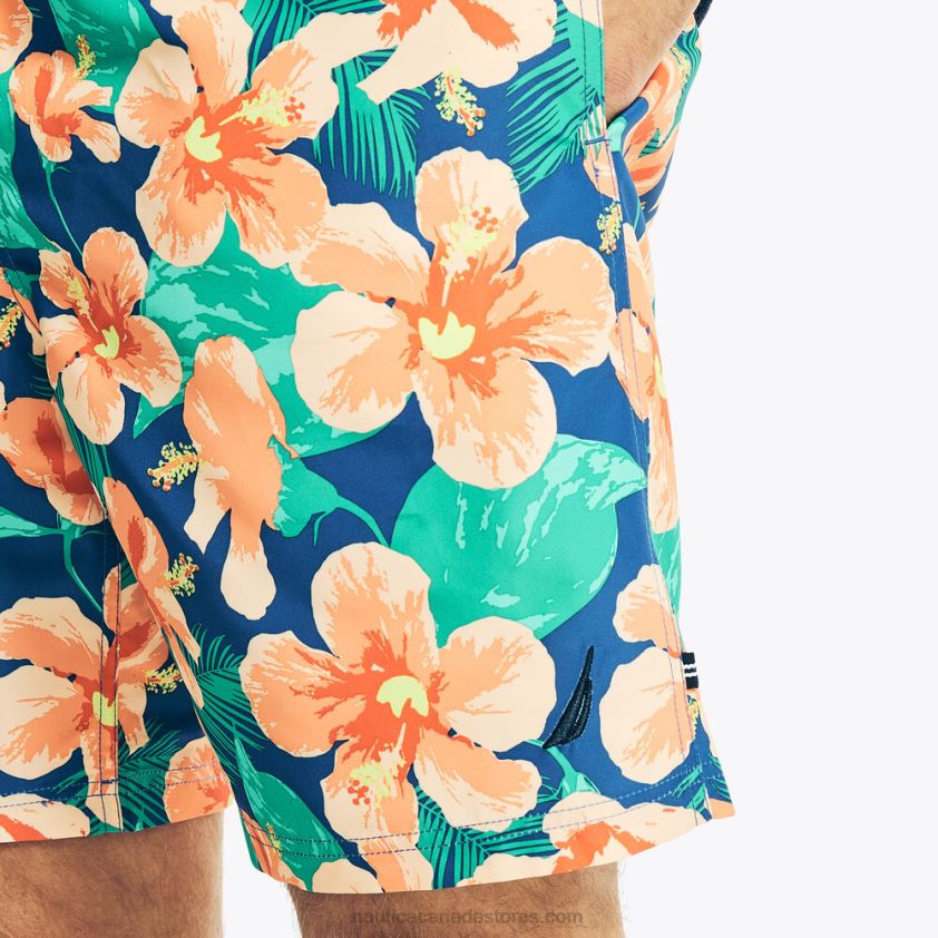 Sustainably Crafted 8\" Hibiscus Print Swim Nautica Men True Navy R260HV632