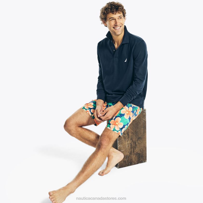Sustainably Crafted 8\" Hibiscus Print Swim Nautica Men True Navy R260HV632