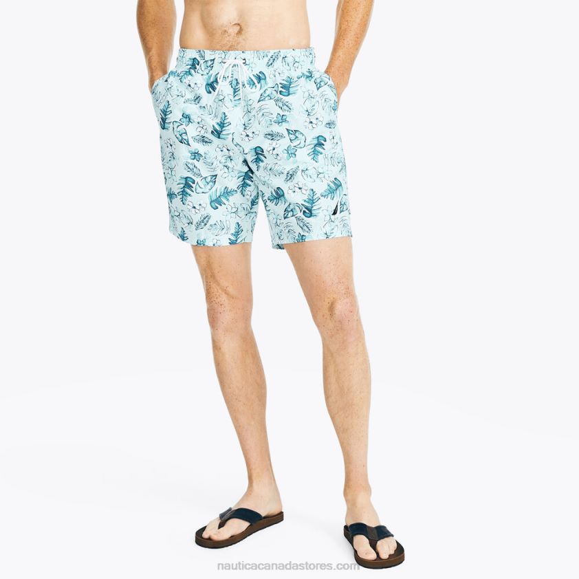 Sustainably Crafted 8" Tropical Print Swim Nautica Men South Beach Aqua R260HV176