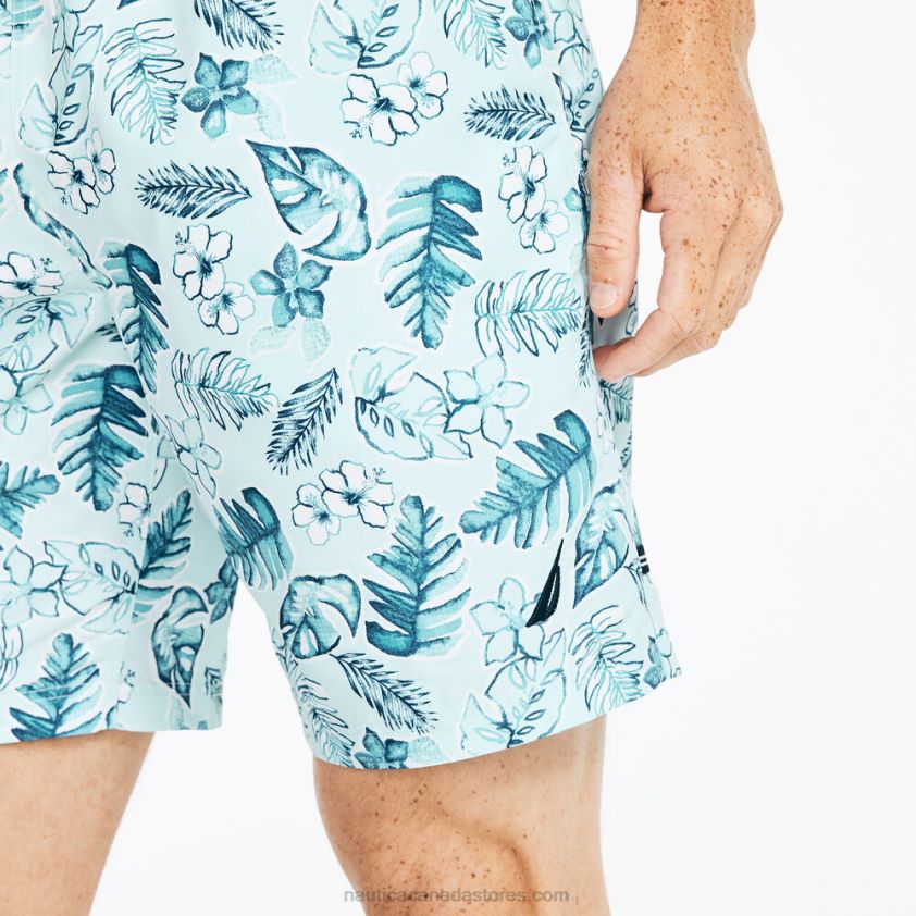 Sustainably Crafted 8\" Tropical Print Swim Nautica Men South Beach Aqua R260HV176