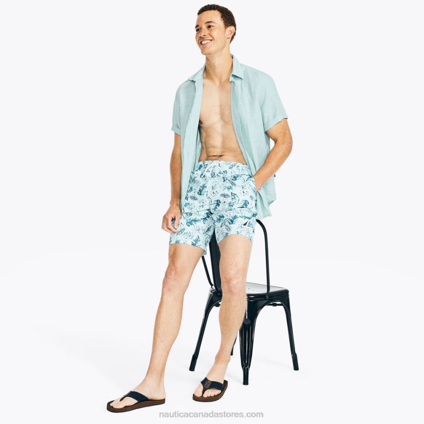 Sustainably Crafted 8\" Tropical Print Swim Nautica Men South Beach Aqua R260HV176