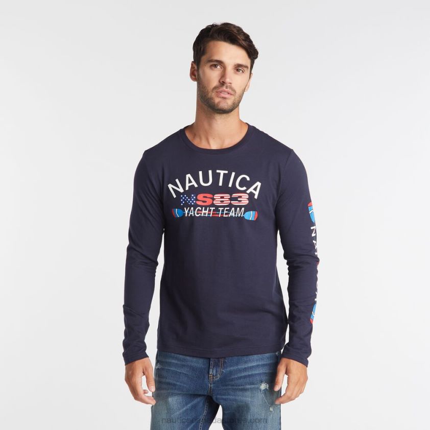 Big & Tall Long Sleeve Yacht Team T-Shirt Nautica Men Navy R260HV646