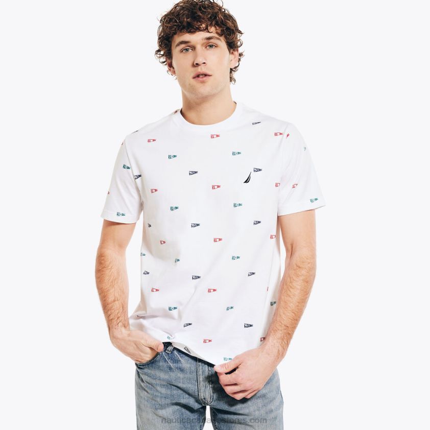 Flag Print Crewneck T-Shirt Nautica Men Bright White R260HV292