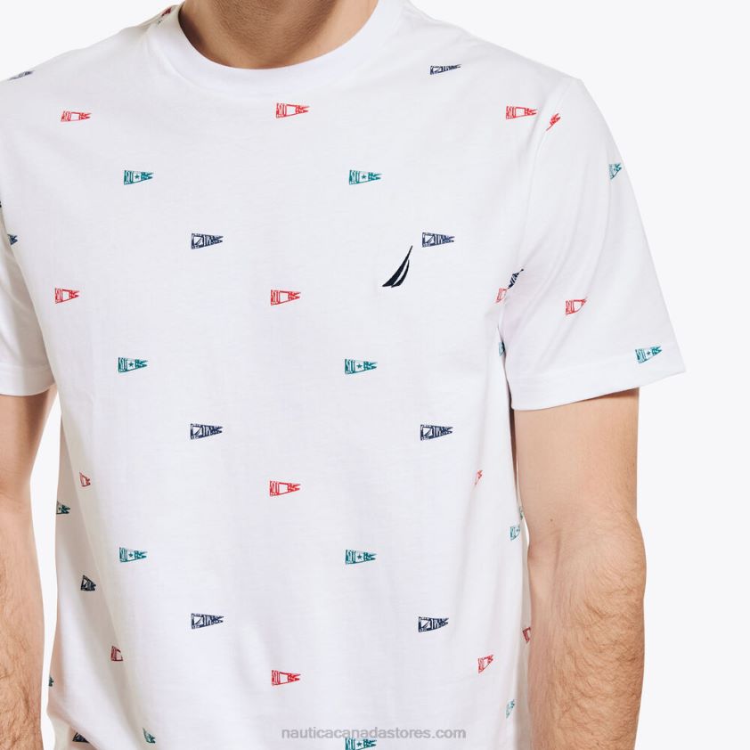 Flag Print Crewneck T-Shirt Nautica Men Bright White R260HV292