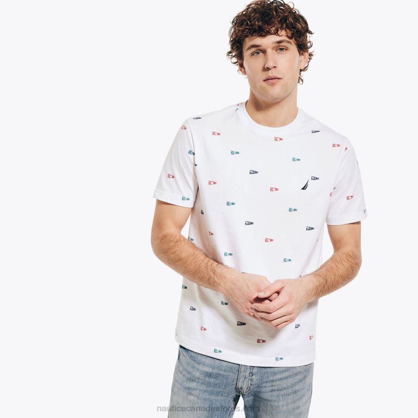 Flag Print Crewneck T-Shirt Nautica Men Bright White R260HV292