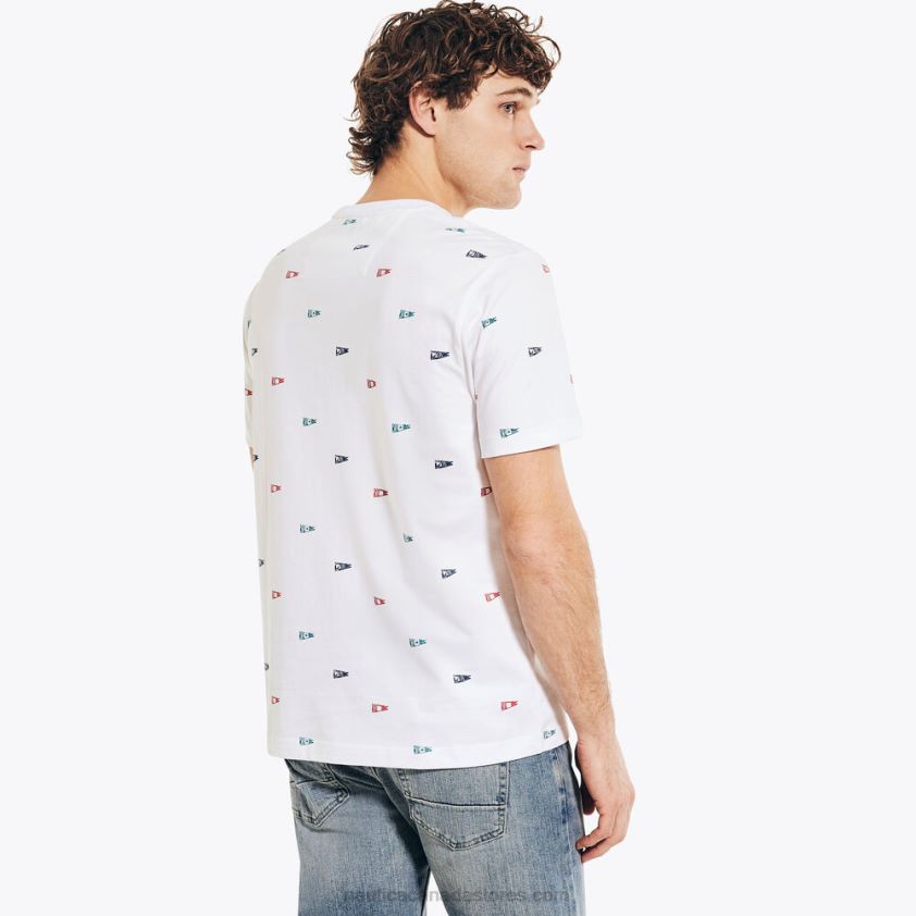 Flag Print Crewneck T-Shirt Nautica Men Bright White R260HV292