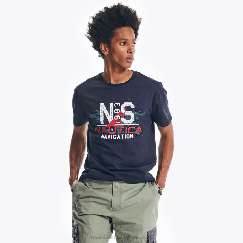 Map Navigation Graphic T-Shirt Nautica Men Navy R260HV393