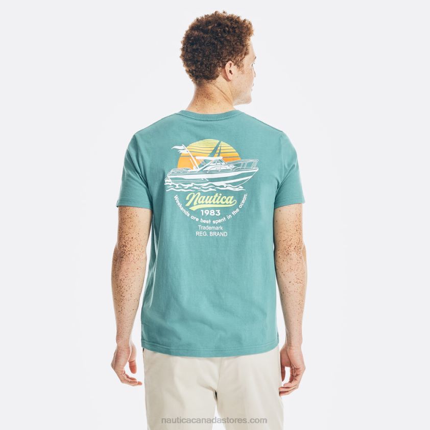 Sunset Boat Graphic T-Shirt Nautica Men Delphinium Blue R260HV622