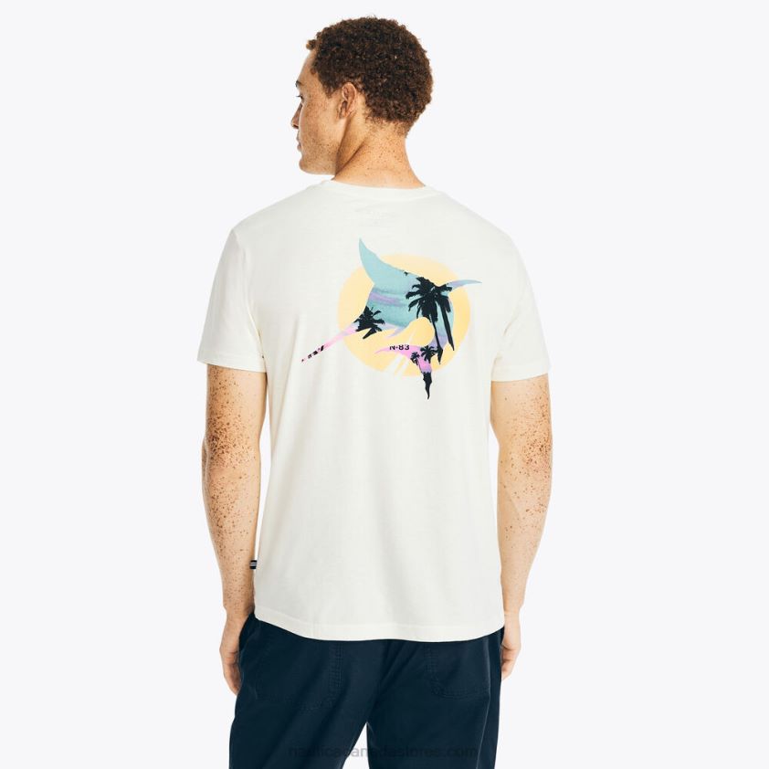 Sustainably Crafted Fishing Graphic T-Shirt Nautica Men Sail Cream R260HV133