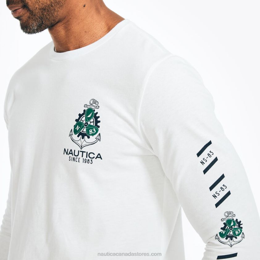 Sustainably Crafted Graphic Long-Sleeve T-Shirt Nautica Men Bright White R260HV349