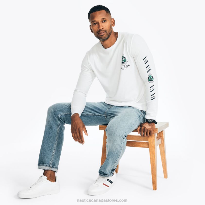 Sustainably Crafted Graphic Long-Sleeve T-Shirt Nautica Men Bright White R260HV349