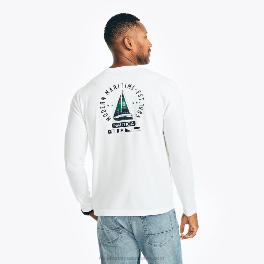 Sustainably Crafted Graphic Long-Sleeve T-Shirt Nautica Men Bright White R260HV349