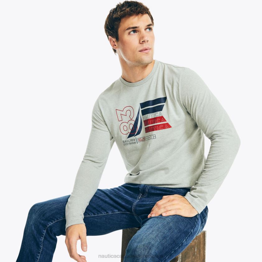 Sustainably Crafted Graphic Long-Sleeve T-Shirt Nautica Men Grey Heather R260HV163