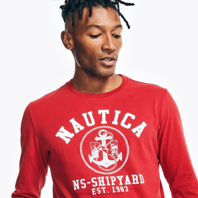 Sustainably Crafted Graphic Long-Sleeve T-Shirt Nautica Men Nautica Red R260HV153