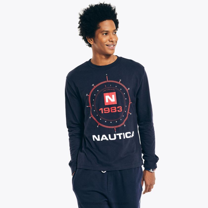Sustainably Crafted Graphic Long-Sleeve T-Shirt Nautica Men Navy R260HV554