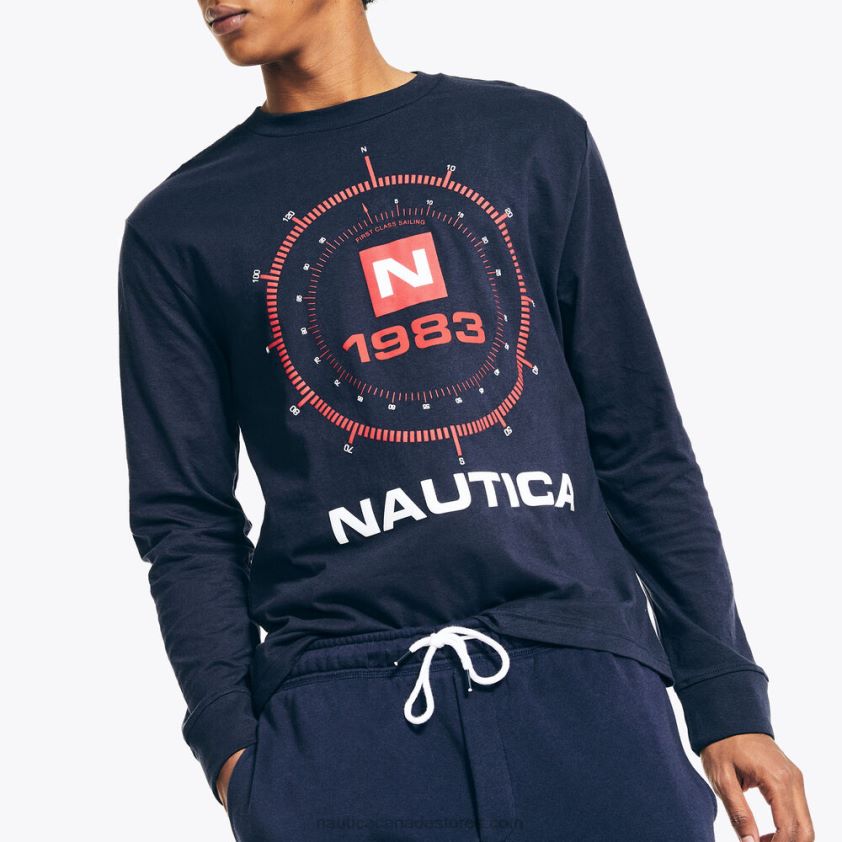 Sustainably Crafted Graphic Long-Sleeve T-Shirt Nautica Men Navy R260HV554