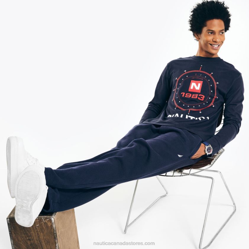 Sustainably Crafted Graphic Long-Sleeve T-Shirt Nautica Men Navy R260HV554