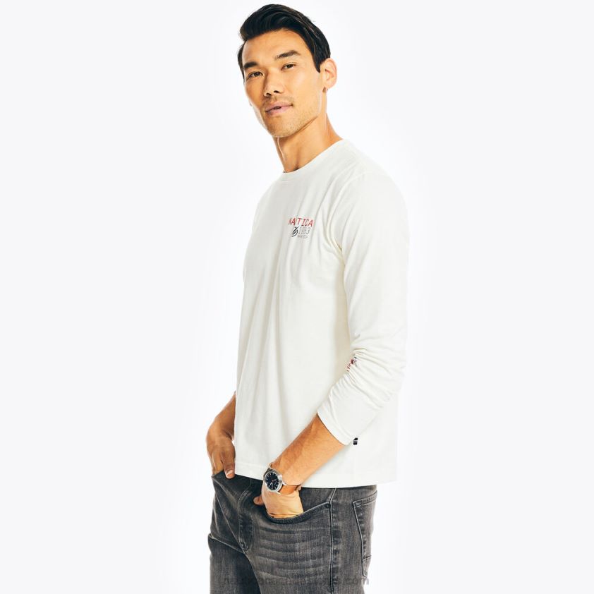 Sustainably Crafted Graphic Long-Sleeve T-Shirt Nautica Men Sail Cream R260HV217