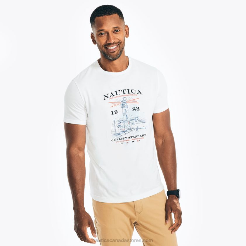 Sustainably Crafted Lighthouse Graphic T-Shirt Nautica Men Bright White R260HV95