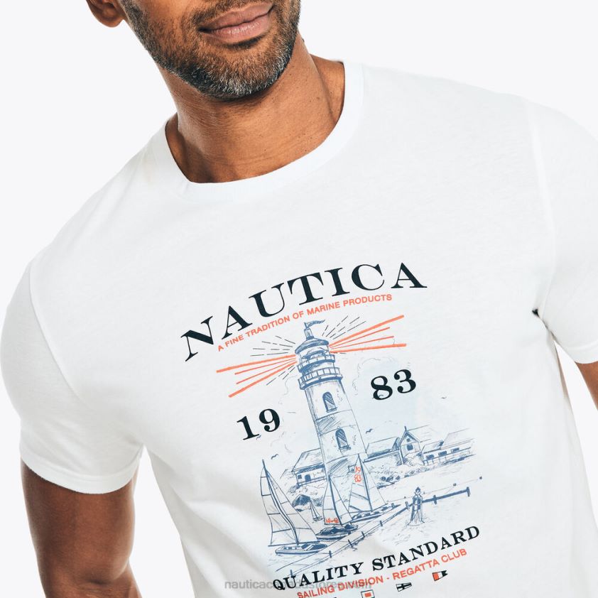 Sustainably Crafted Lighthouse Graphic T-Shirt Nautica Men Bright White R260HV95